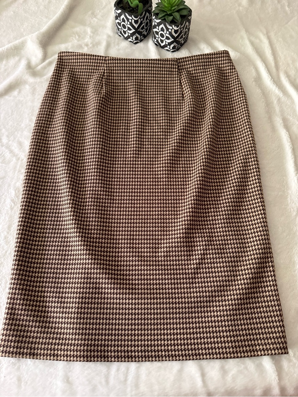 Lauren By Ralph Lauren Black Label Brown Houndstooth Skirt L Large - Picture 8 of 9